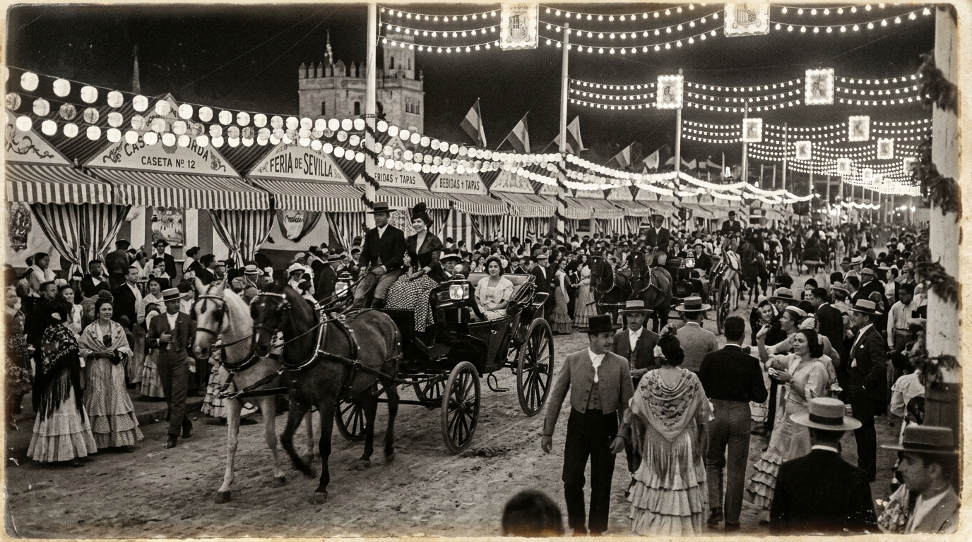 Paseo de Caballos y Multitud en la Feria